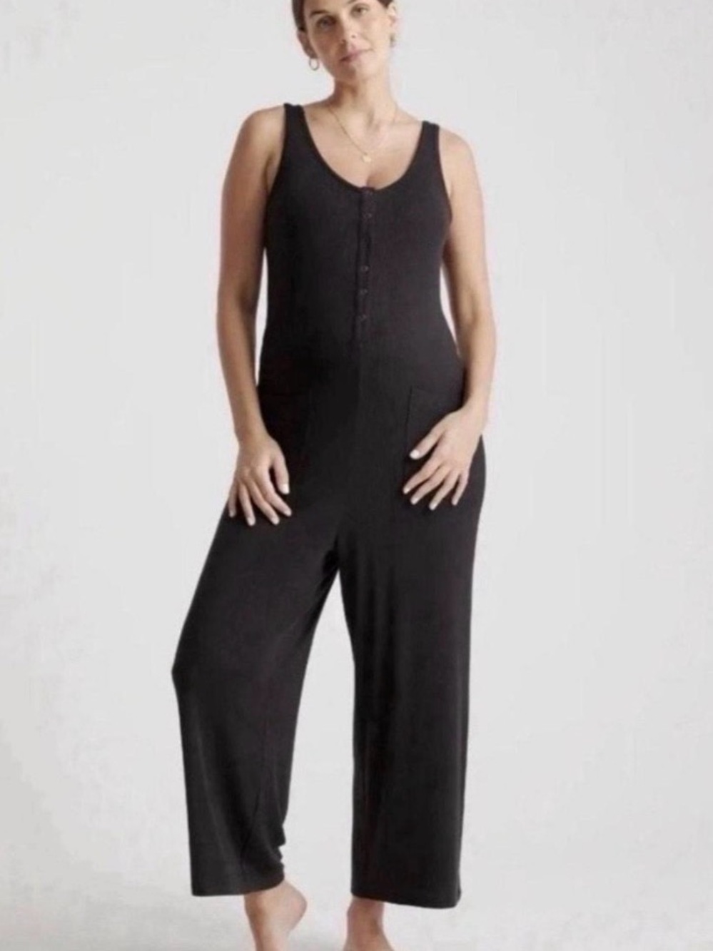Quince TENCEL™ Maternity Wide Leg Jumpsuit Black Size M Minimalist Lounge